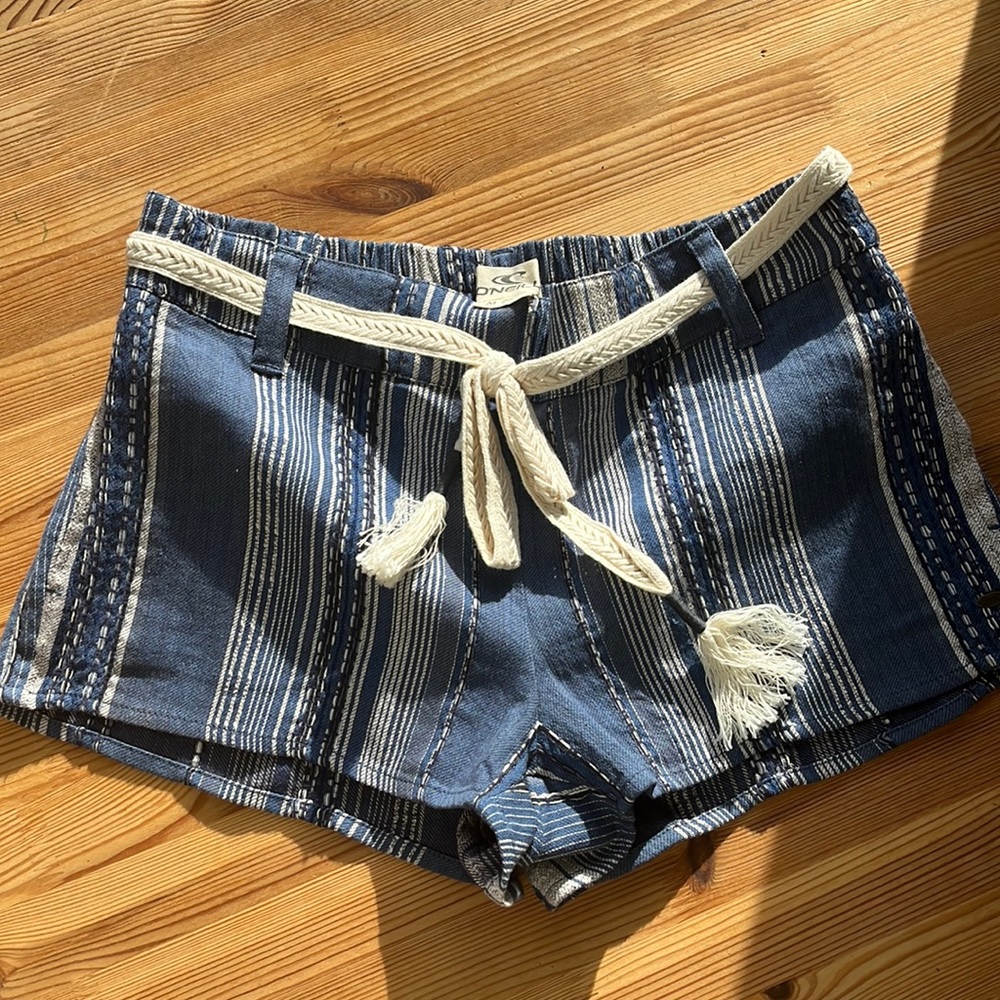 Navy Blue Striped Linen O’Neil Beach Shorts